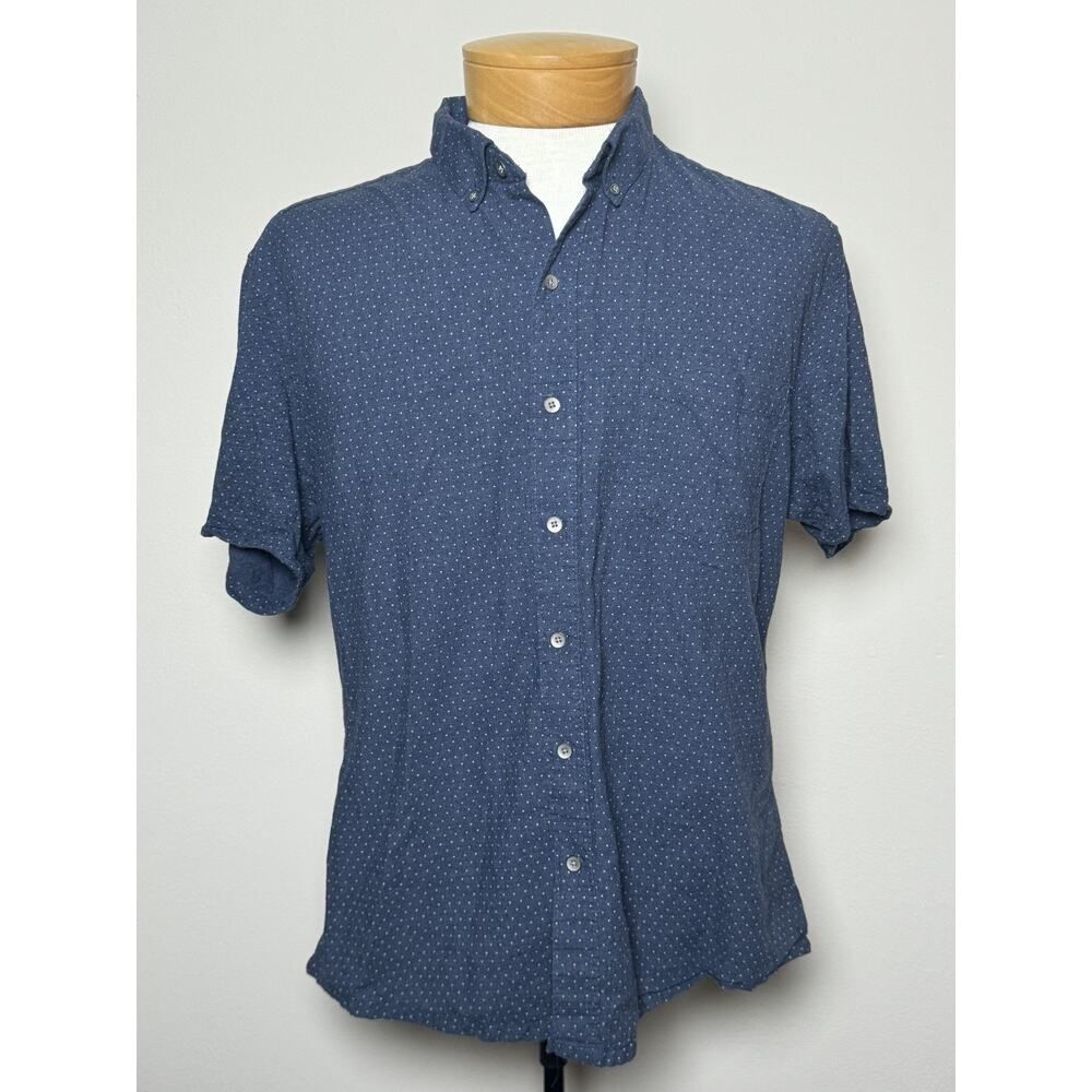 WRK Work Rest Karma Slim Button Shirt Blue Dot Cotton XL Short Sleeve Casual - Picture 3 of 10